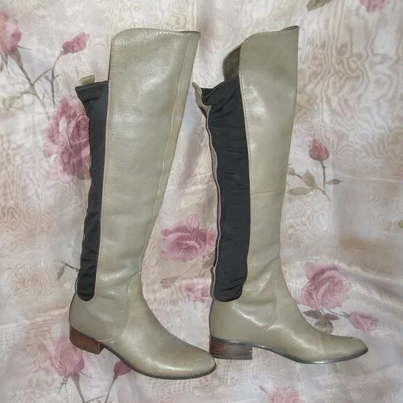 Vintage size 9 Charles David Taupe Leather Knee High Boots - Picture 5 of 13